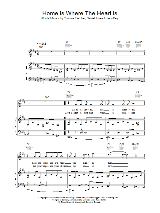 McFly Home Is Where The Heart Is sheet music notes and chords arranged for Piano, Vocal & Guitar Chords