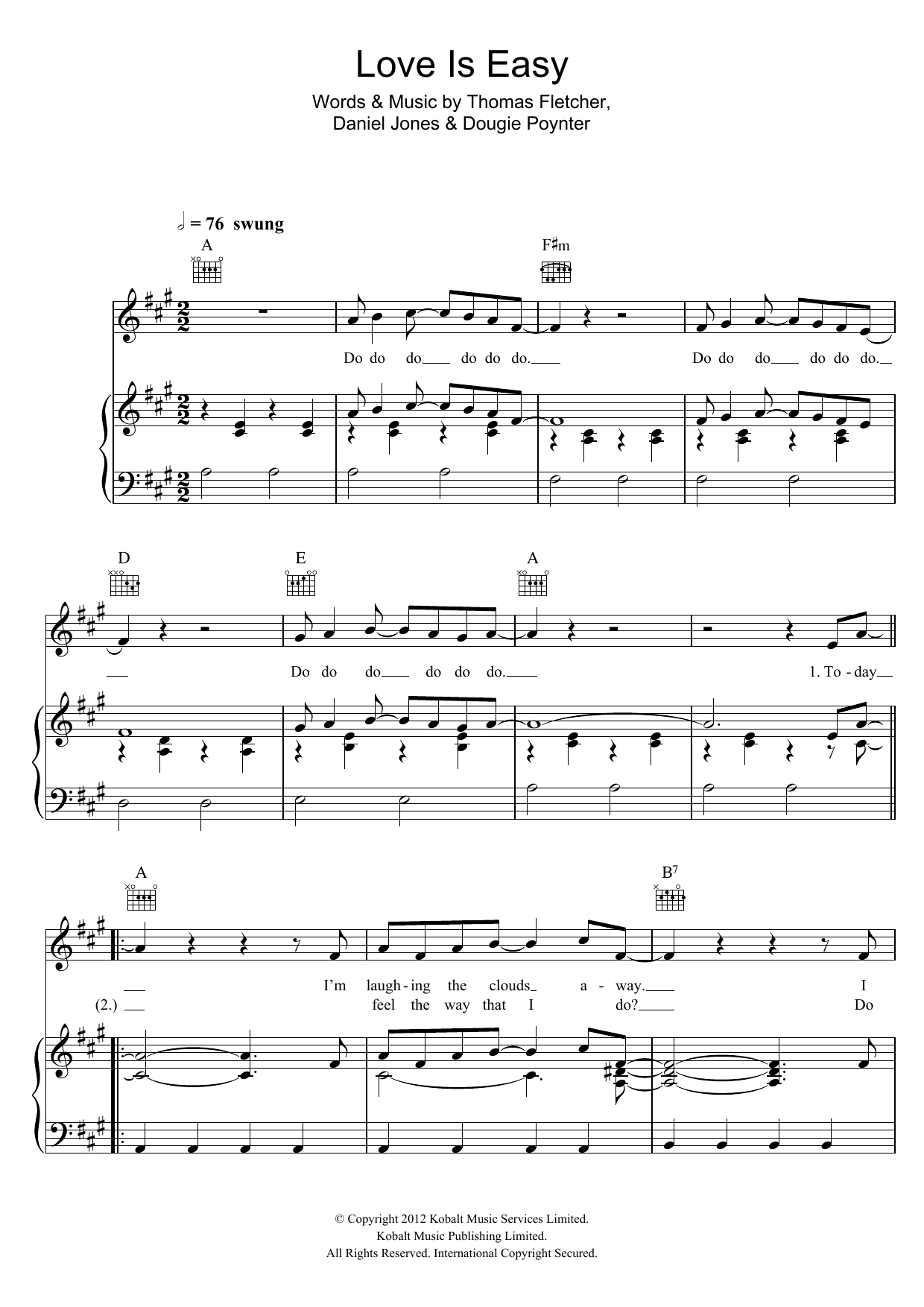 McFly Love Is Easy sheet music notes and chords arranged for Piano, Vocal & Guitar Chords
