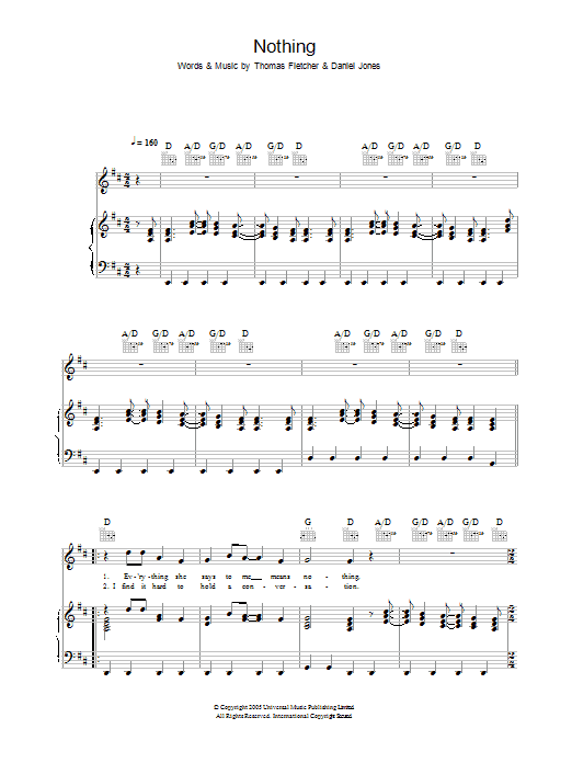 McFly Nothing sheet music notes and chords arranged for Piano, Vocal & Guitar Chords