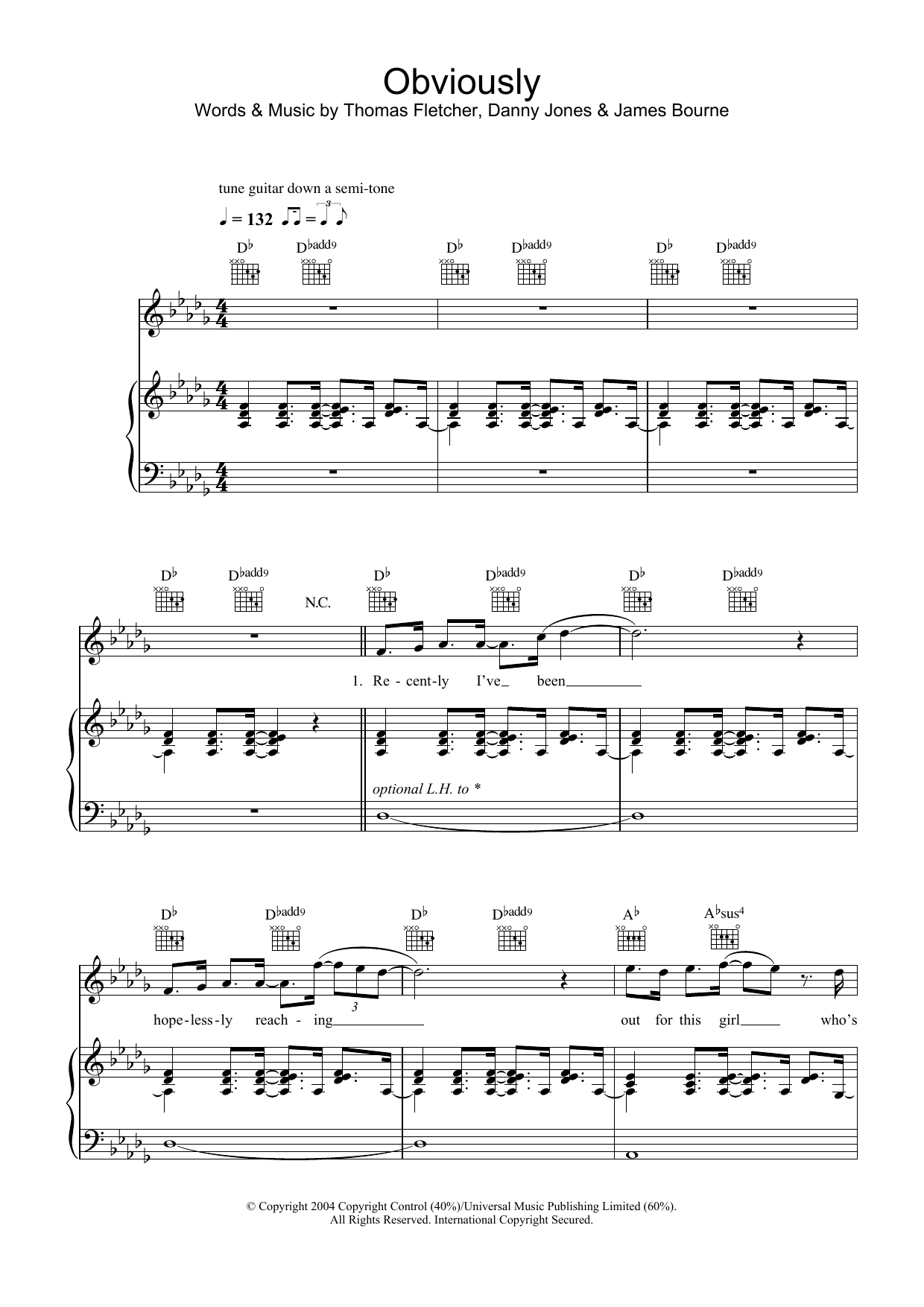 McFly Obviously sheet music notes and chords arranged for Piano, Vocal & Guitar Chords