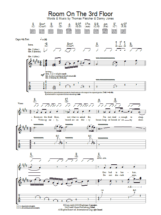 McFly Room On The 3rd Floor sheet music notes and chords arranged for Guitar Tab