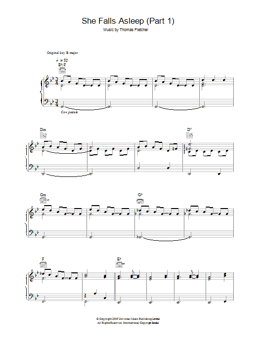 McFly She Falls Asleep Part 1 sheet music notes and chords arranged for Piano, Vocal & Guitar Chords