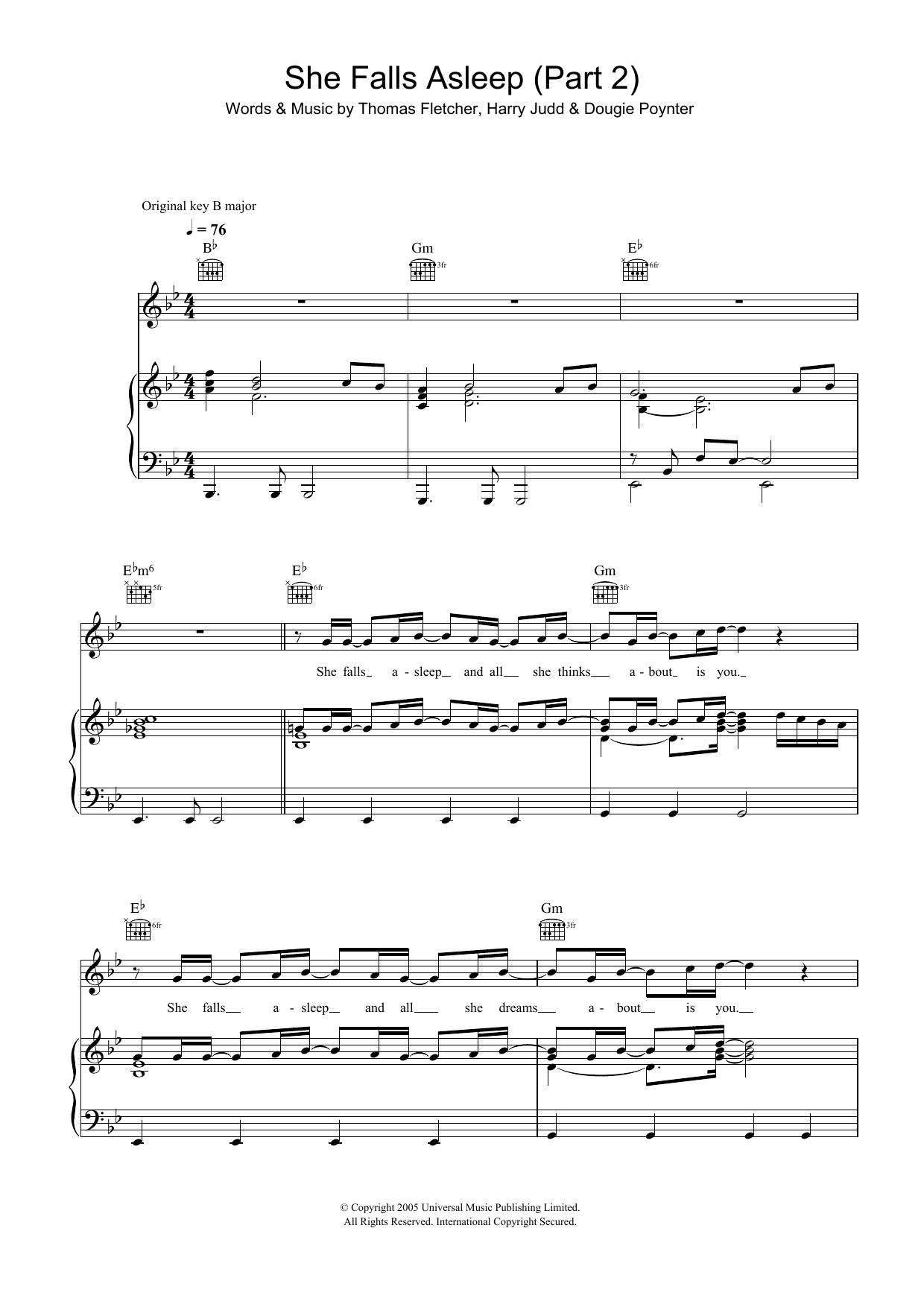 McFly She Falls Asleep Part 2 sheet music notes and chords arranged for Piano, Vocal & Guitar Chords