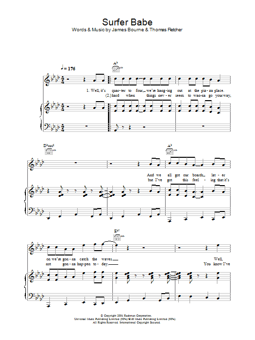 McFly Surfer Babe sheet music notes and chords arranged for Piano, Vocal & Guitar Chords