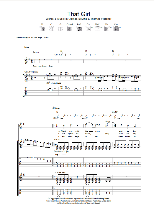 McFly That Girl sheet music notes and chords arranged for Piano, Vocal & Guitar Chords