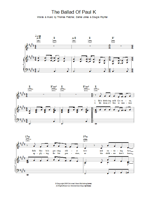 McFly The Ballad Of Paul K sheet music notes and chords arranged for Piano, Vocal & Guitar Chords