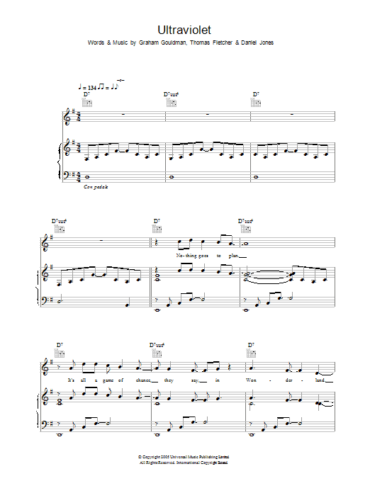McFly Ultraviolet sheet music notes and chords arranged for Piano, Vocal & Guitar Chords