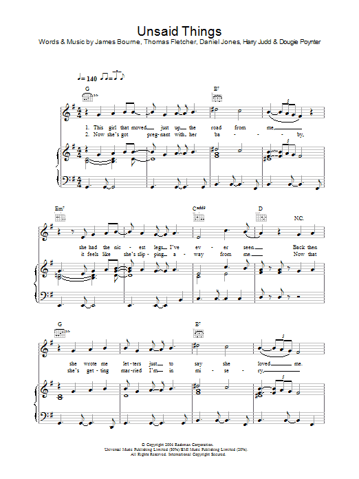McFly Unsaid Things sheet music notes and chords arranged for Piano, Vocal & Guitar Chords