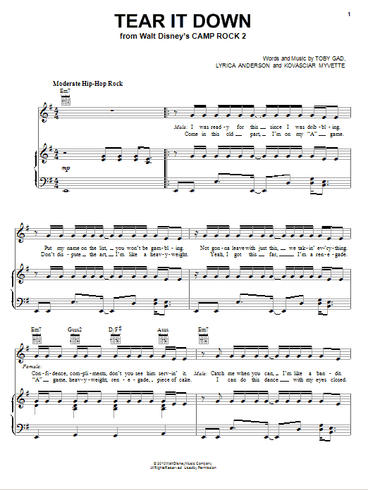 Meaghan Martin Tear It Down (from Camp Rock 2) sheet music notes and chords arranged for Piano, Vocal & Guitar Chords (Right-Hand Melody)
