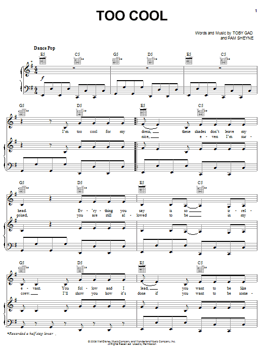 Meaghan Martin Too Cool sheet music notes and chords arranged for Easy Piano