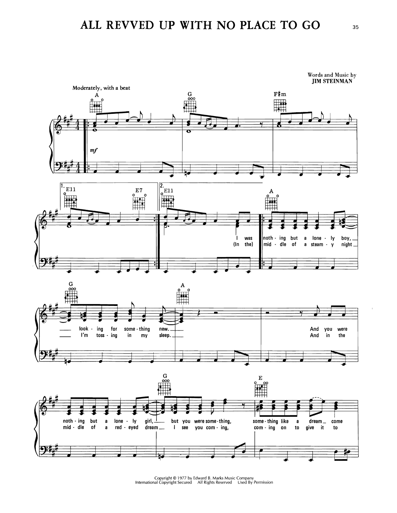 Meat Loaf All Revved Up With No Place To Go sheet music notes and chords arranged for Piano, Vocal & Guitar Chords (Right-Hand Melody)