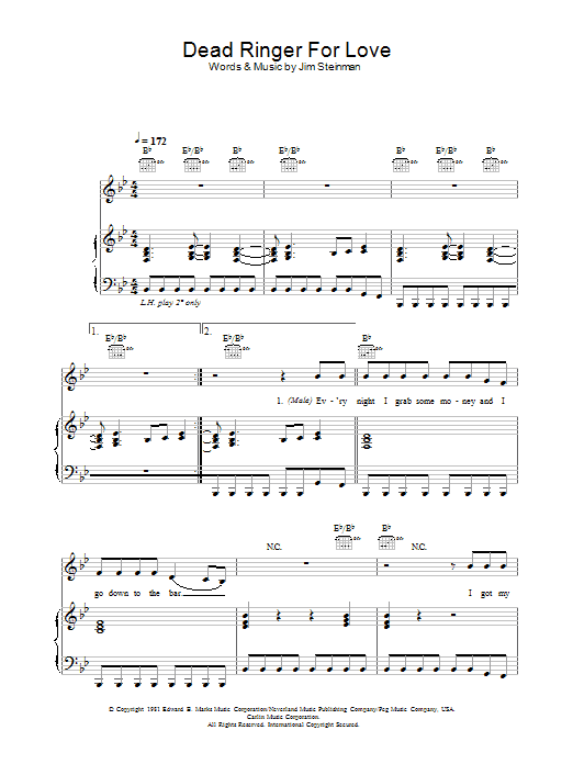 Meat Loaf Dead Ringer For Love sheet music notes and chords arranged for Piano, Vocal & Guitar Chords