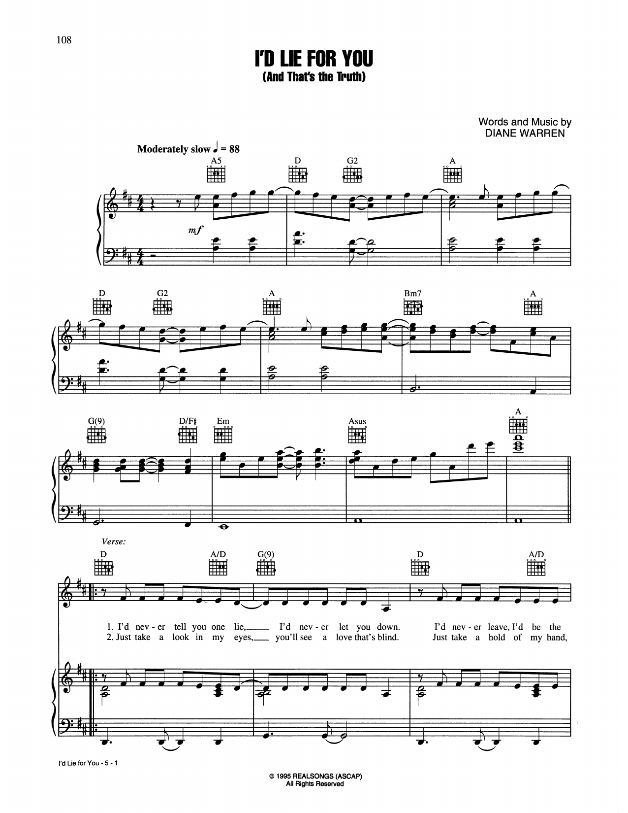 Meat Loaf I'd Lie For You (And That's The Truth) sheet music notes and chords arranged for Guitar Chords/Lyrics
