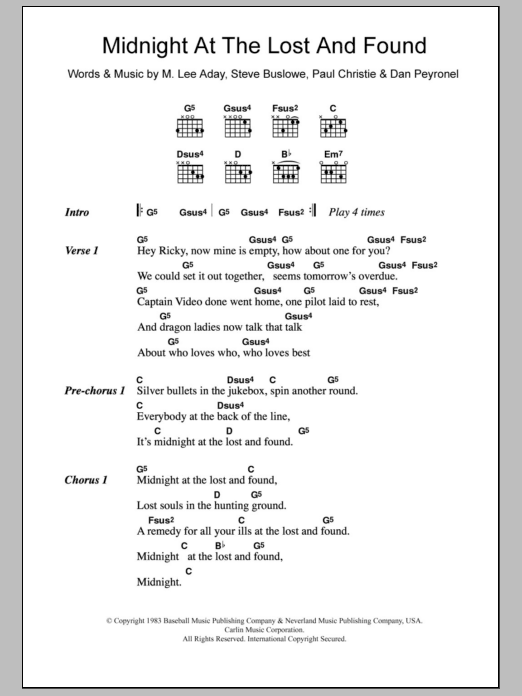Meat Loaf Midnight At The Lost And Found sheet music notes and chords arranged for Guitar Chords/Lyrics