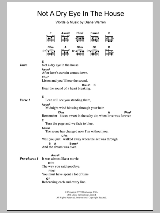 Meat Loaf Not A Dry Eye In The House sheet music notes and chords arranged for Guitar Chords/Lyrics