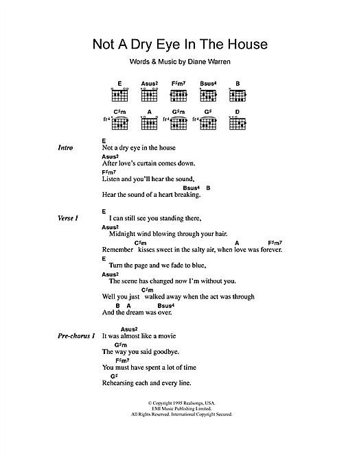 Meat Loaf Not A Dry Eye In The House sheet music notes and chords arranged for Guitar Chords/Lyrics