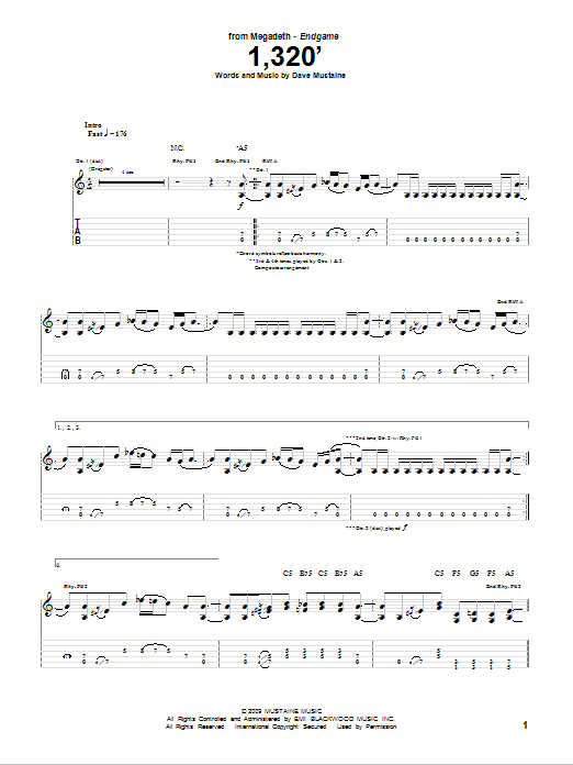 Megadeth 1,320' sheet music notes and chords arranged for Guitar Tab
