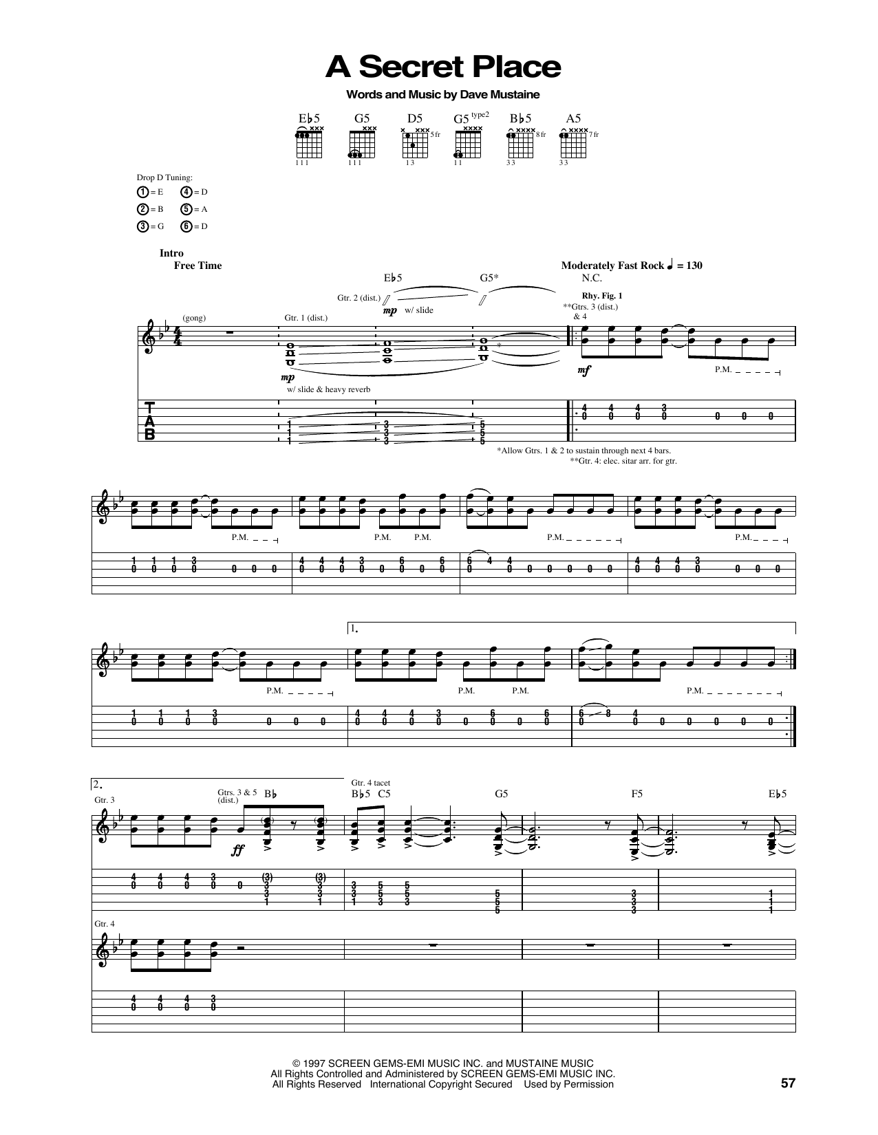 Megadeth A Secret Place sheet music notes and chords arranged for Guitar Tab