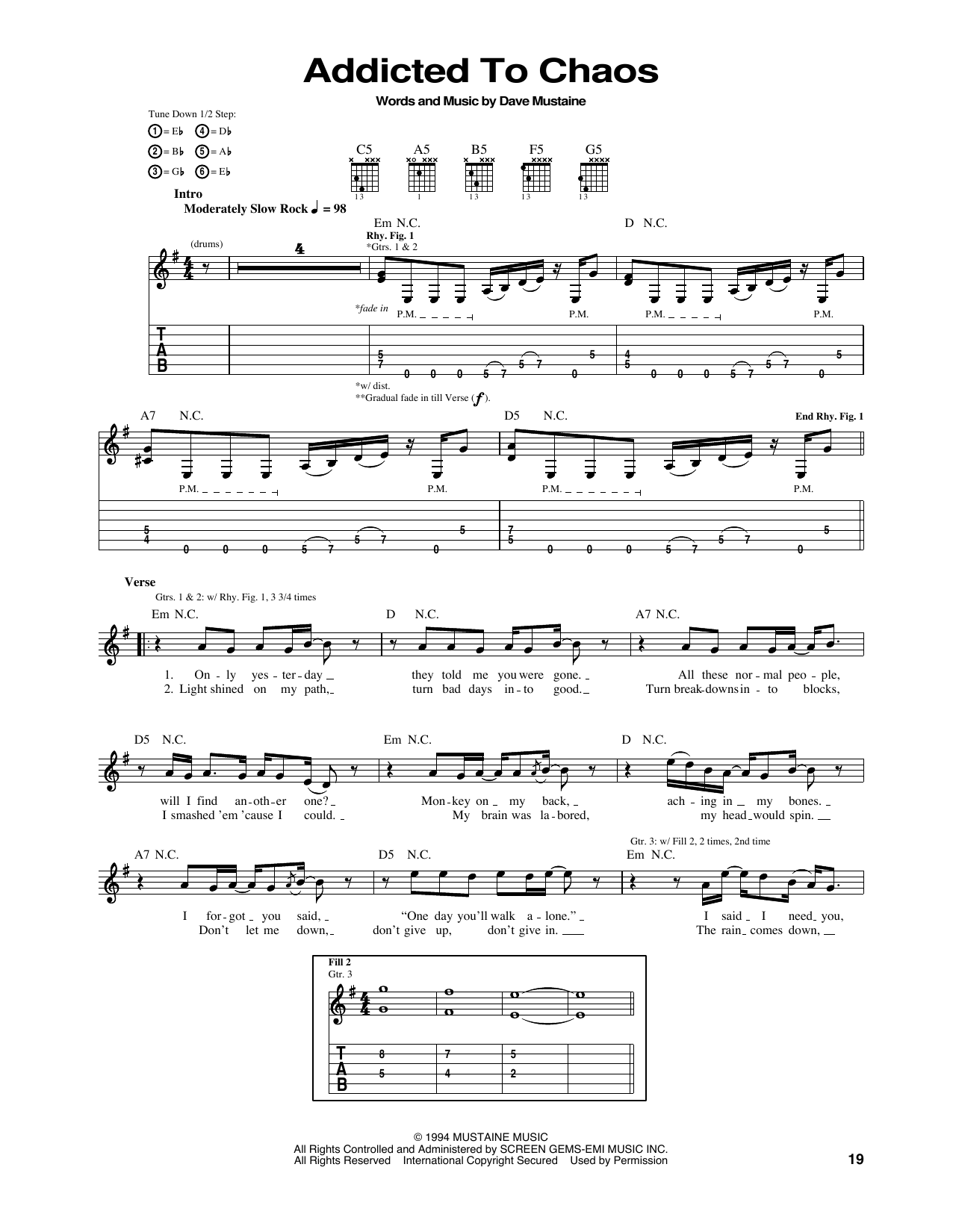 Megadeth Addicted To Chaos sheet music notes and chords arranged for Guitar Tab