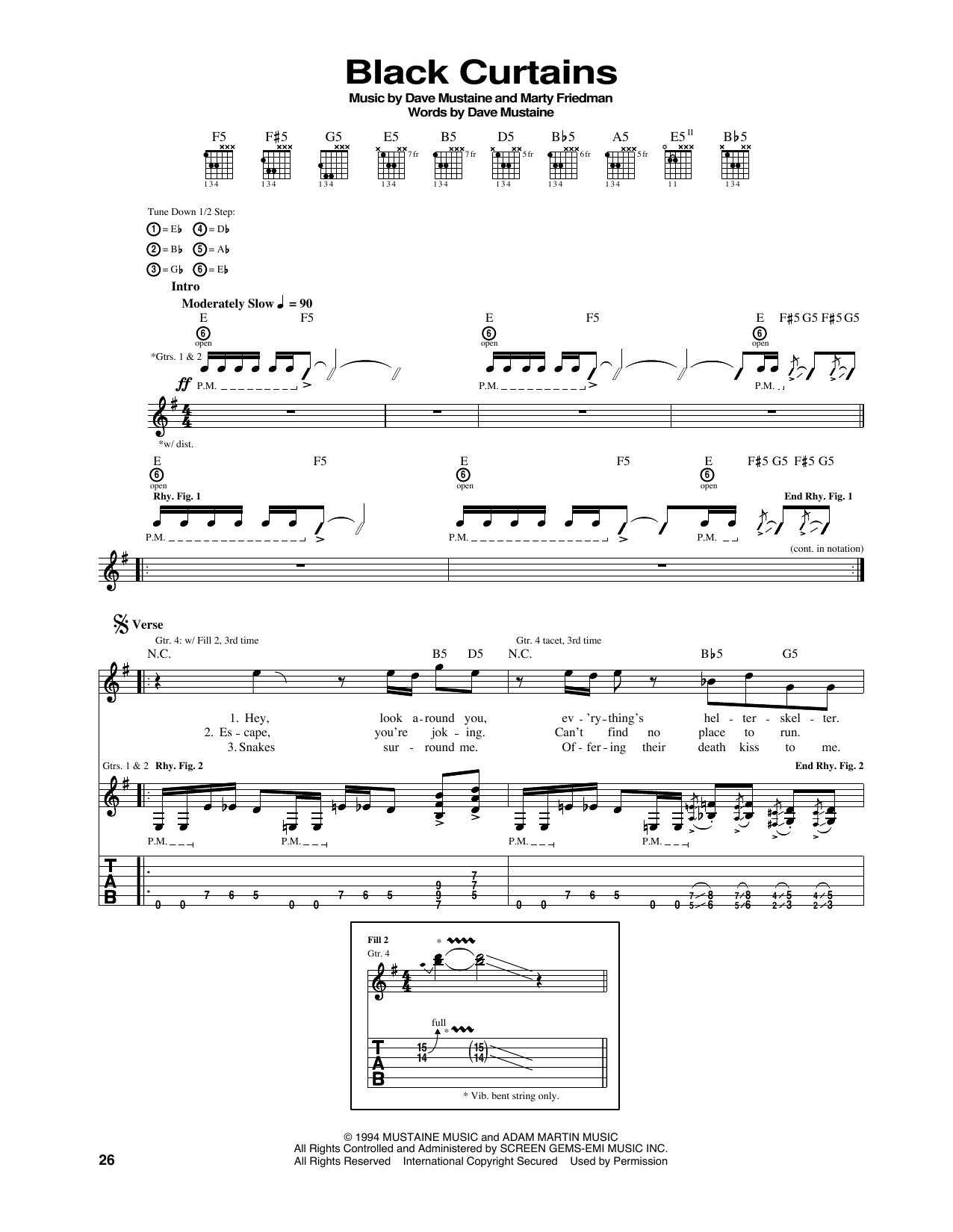 Megadeth Black Curtains sheet music notes and chords arranged for Guitar Tab