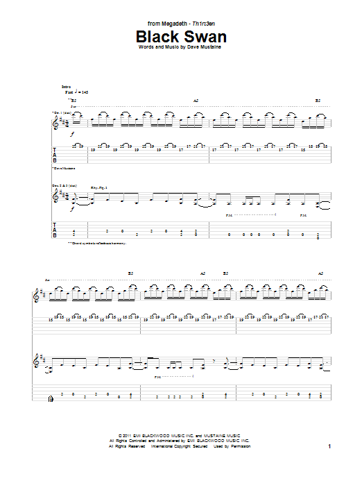Megadeth Black Swan sheet music notes and chords arranged for Guitar Tab