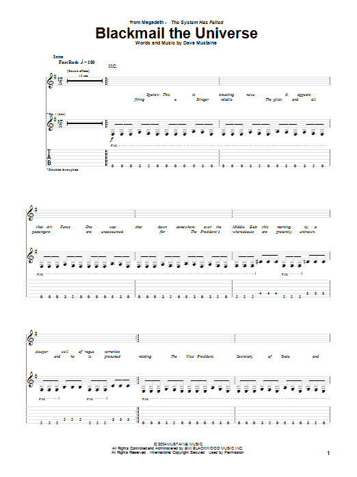 Megadeth Blackmail The Universe sheet music notes and chords arranged for Guitar Tab