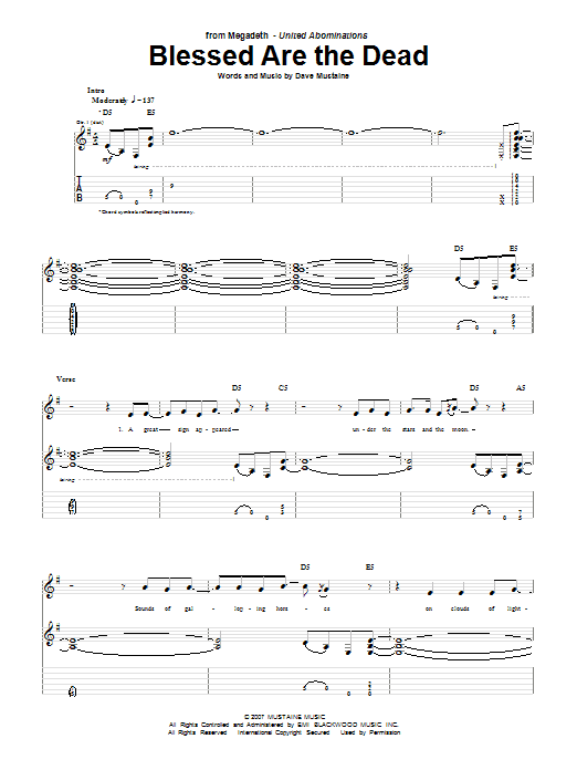 Megadeth Blessed Are The Dead sheet music notes and chords arranged for Guitar Tab