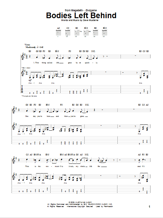 Megadeth Bodies Left Behind sheet music notes and chords arranged for Guitar Tab