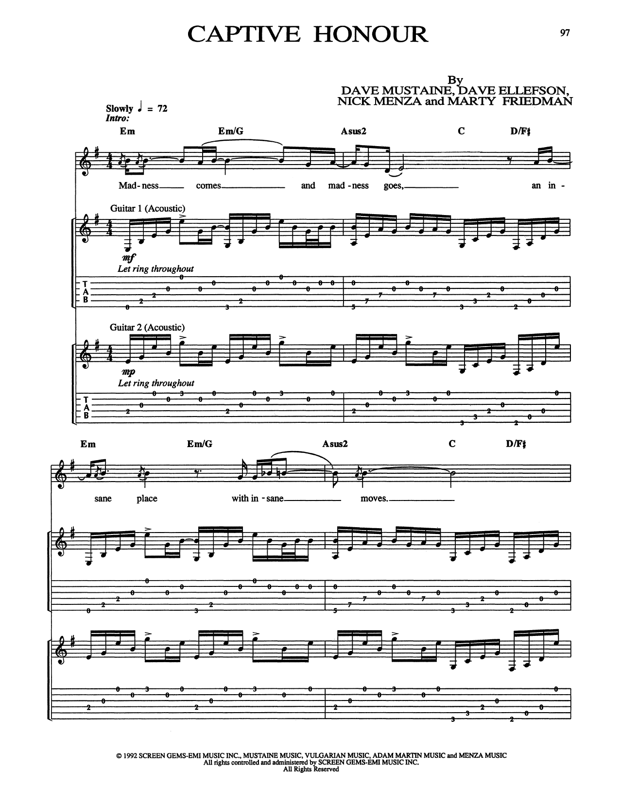 Megadeth Captive Honour sheet music notes and chords arranged for Guitar Tab