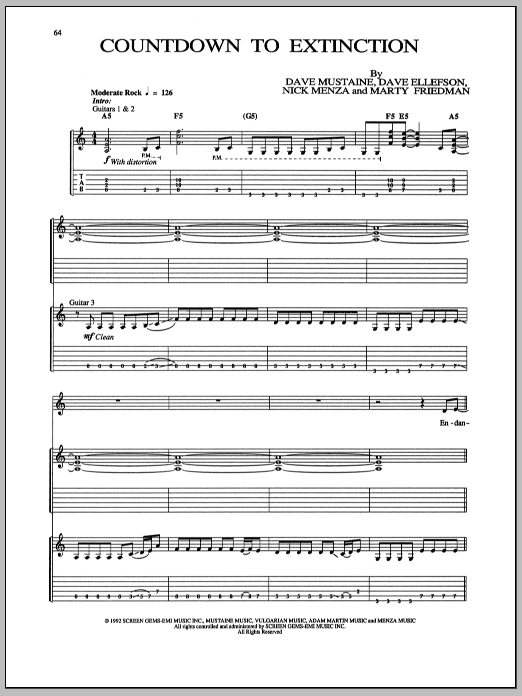 Megadeth Countdown To Extinction sheet music notes and chords arranged for Bass Guitar Tab
