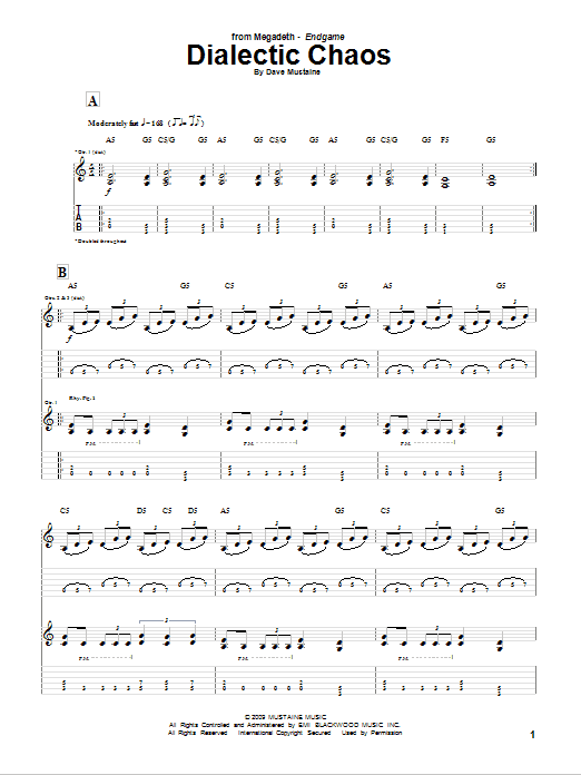 Megadeth Dialectic Chaos sheet music notes and chords arranged for Guitar Tab