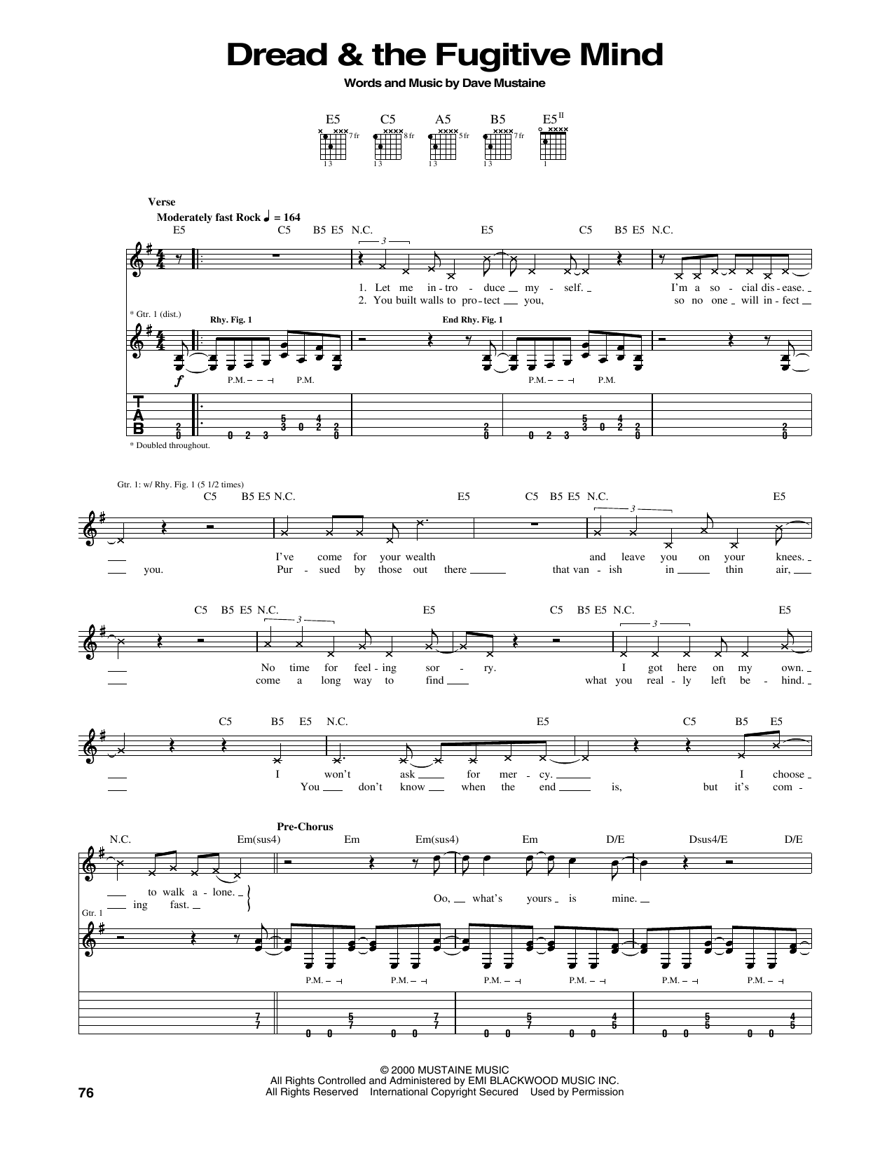 Megadeth Dread & The Fugitive Mind sheet music notes and chords arranged for Guitar Tab