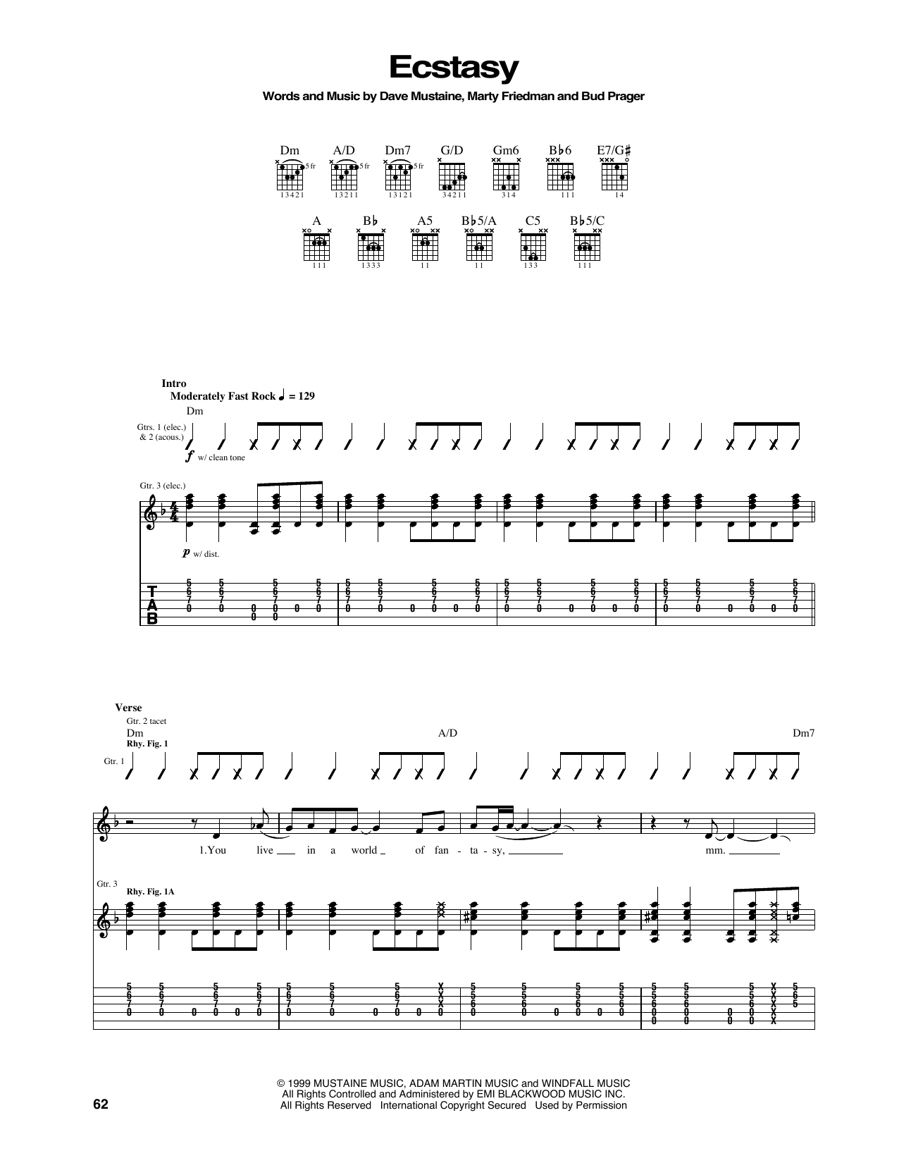 Megadeth Ecstasy sheet music notes and chords arranged for Guitar Tab