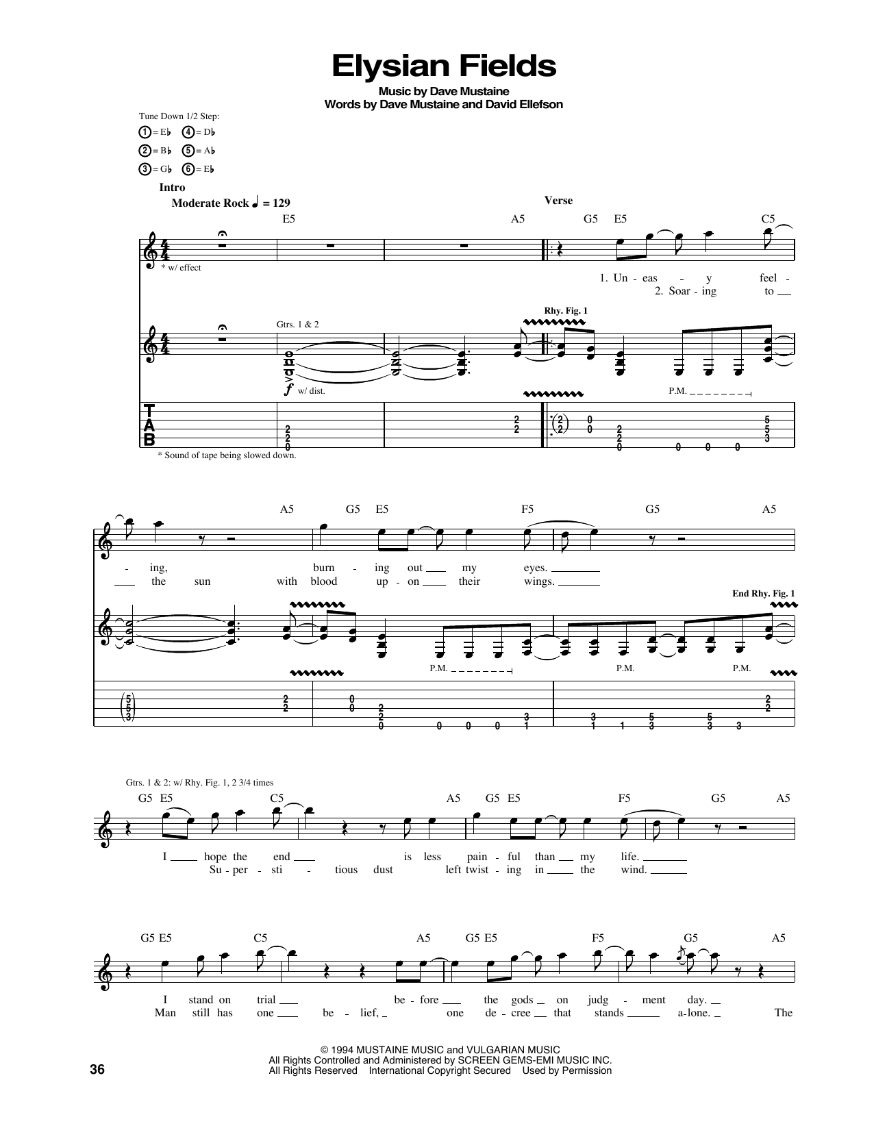 Megadeth Elysian Fields sheet music notes and chords arranged for Guitar Tab