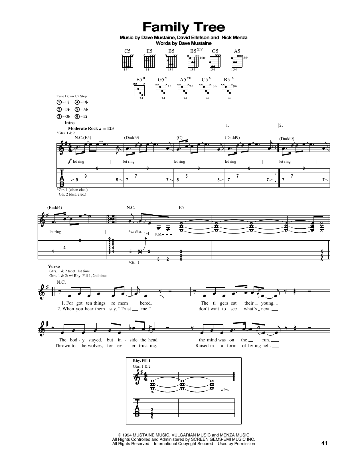 Megadeth Family Tree sheet music notes and chords arranged for Guitar Tab
