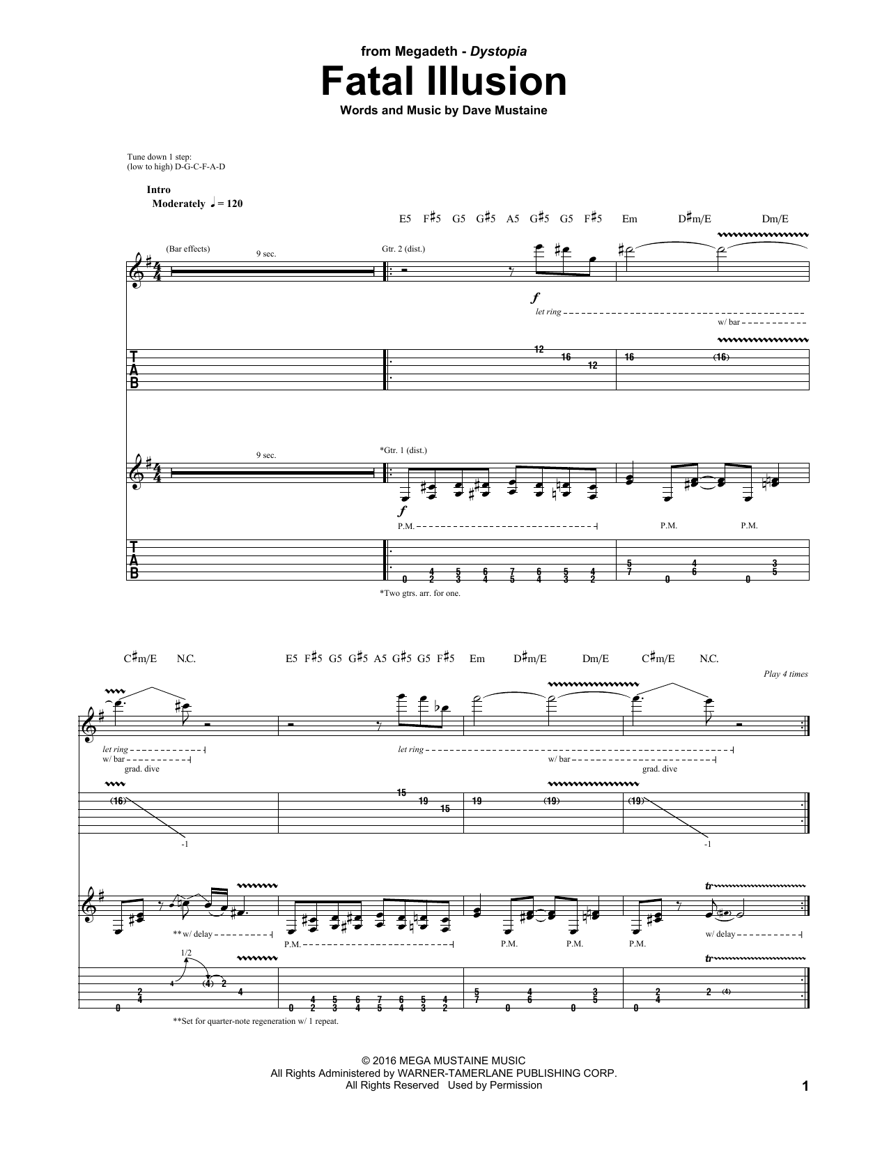 Megadeth Fatal Illusion sheet music notes and chords arranged for Guitar Tab