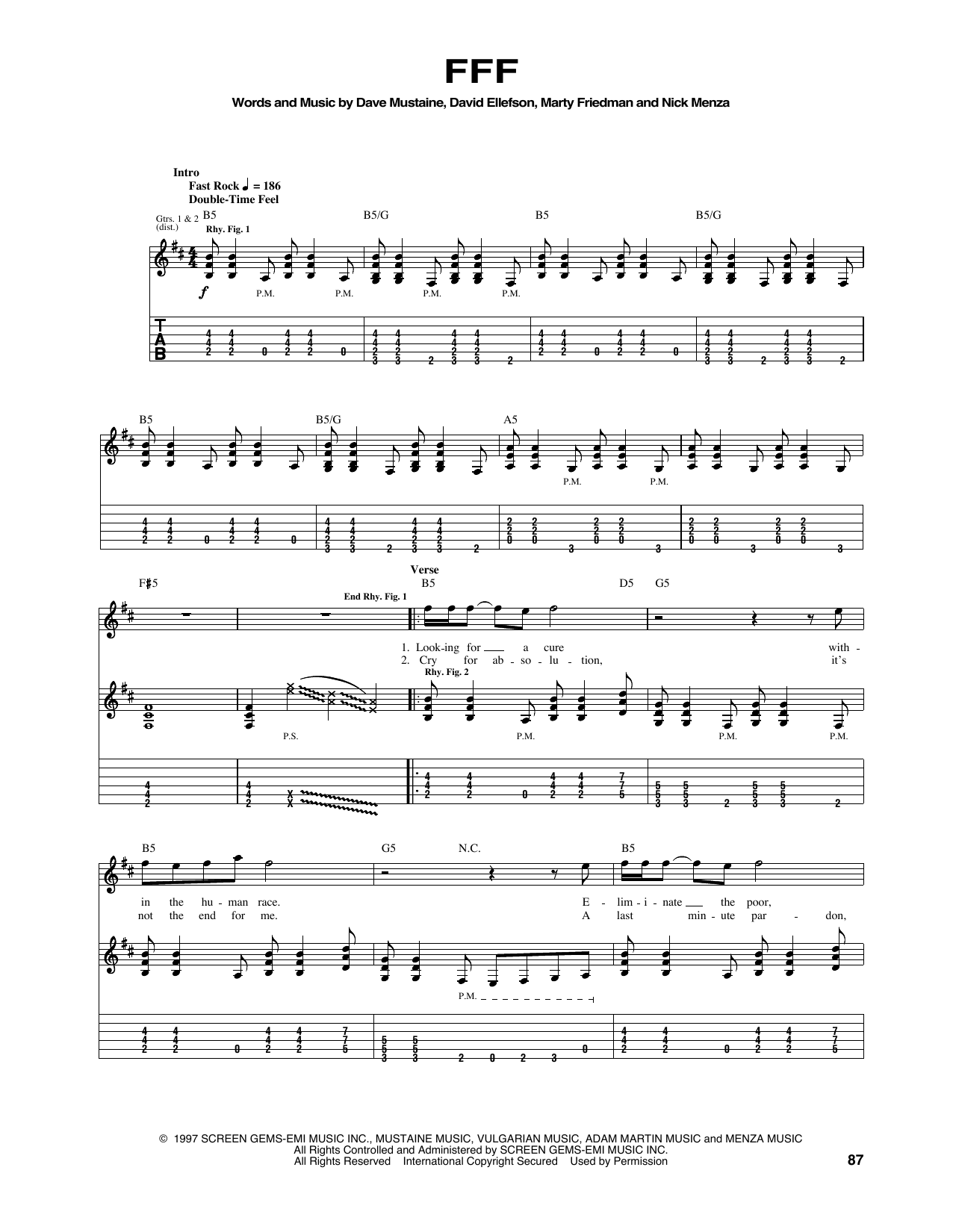 Megadeth FFF sheet music notes and chords arranged for Guitar Tab