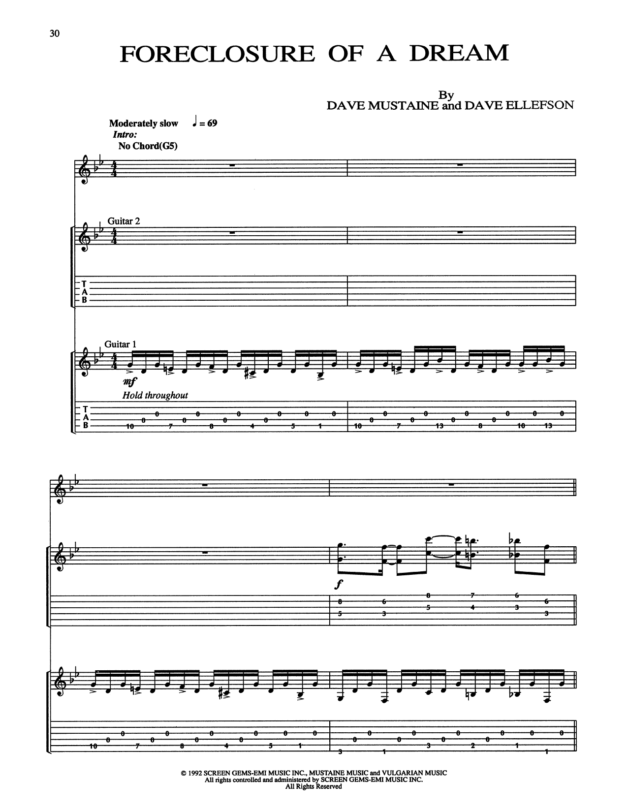 Megadeth Foreclosure Of A Dream sheet music notes and chords arranged for Guitar Tab