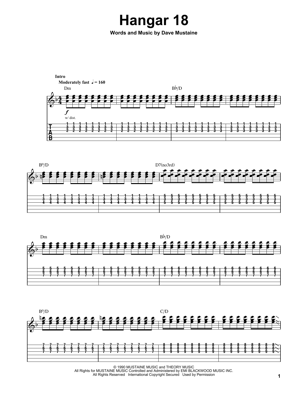 Megadeth Hangar 18 sheet music notes and chords arranged for Bass Guitar Tab