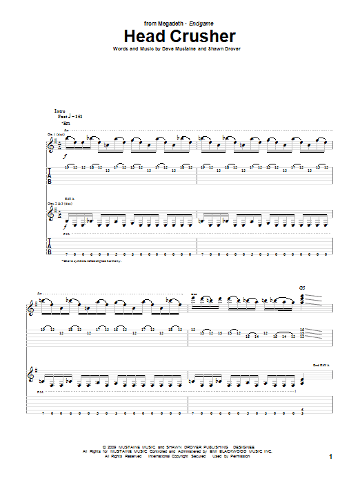 Megadeth Head Crusher sheet music notes and chords arranged for Guitar Tab (Single Guitar)