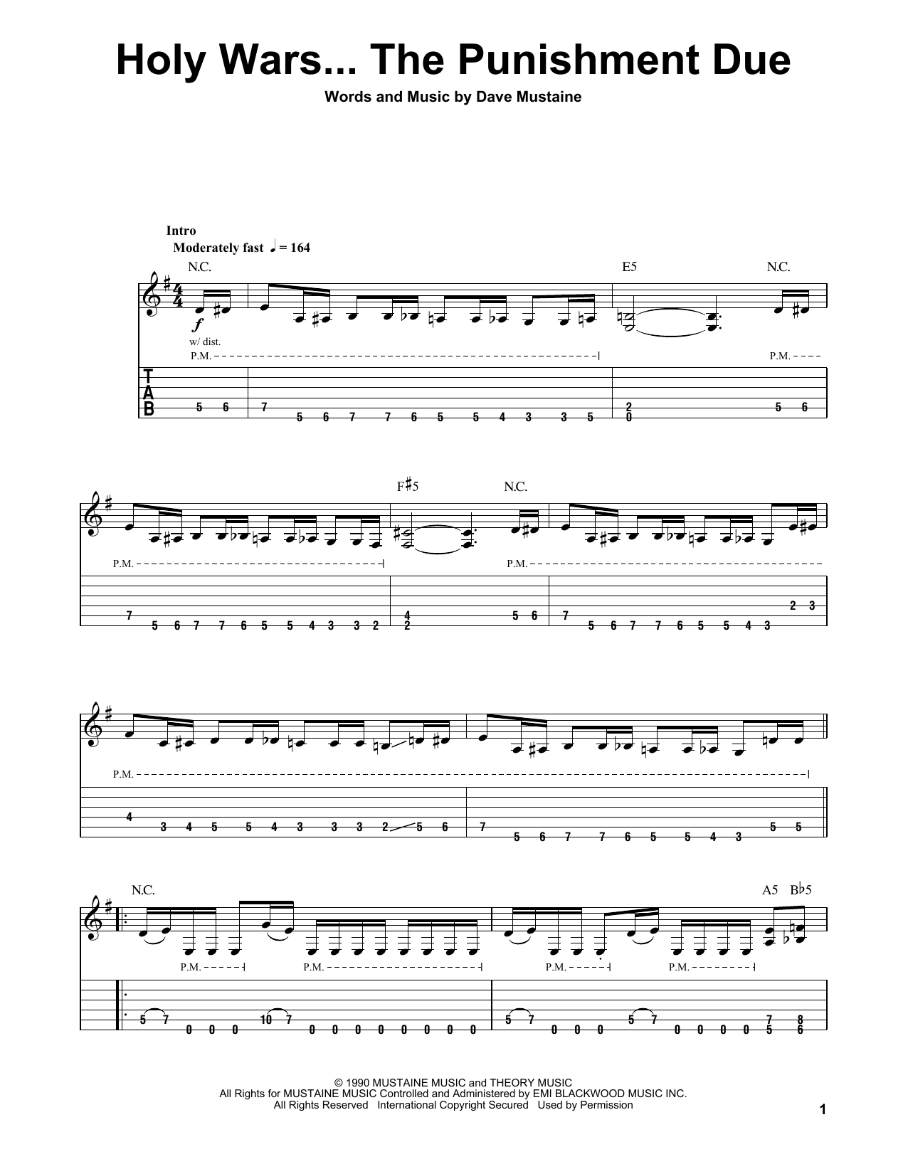 Megadeth Holy Wars...The Punishment Due sheet music notes and chords arranged for Guitar Tab (Single Guitar)