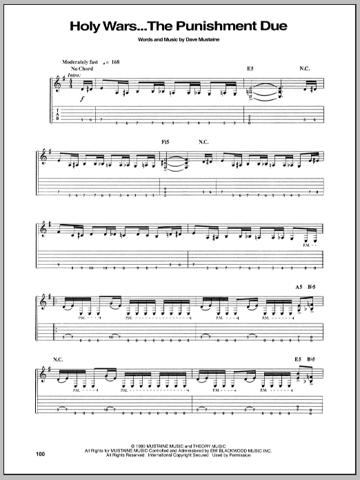 Megadeth Holy Wars...The Punishment Due sheet music notes and chords arranged for Bass Guitar Tab
