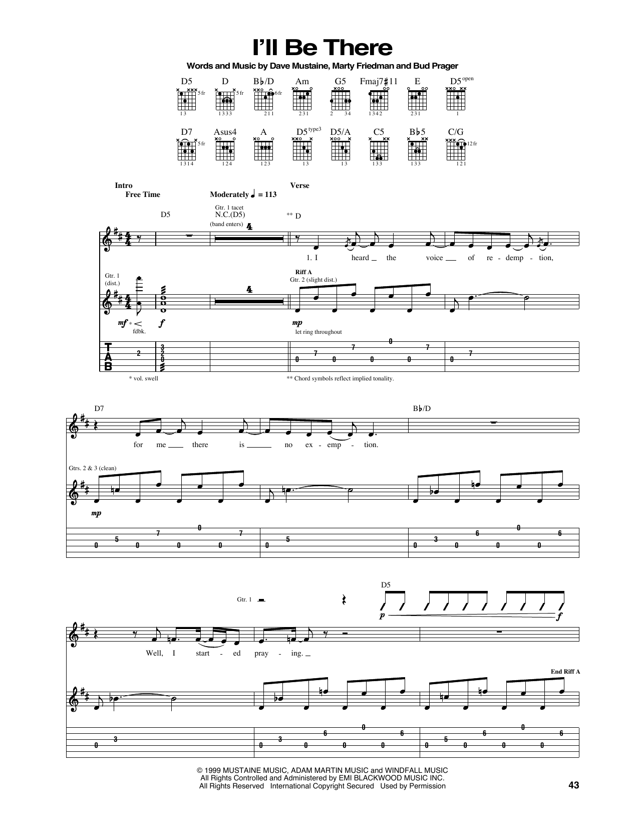 Megadeth I'll Be There sheet music notes and chords arranged for Guitar Tab