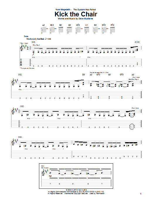 Megadeth Kick The Chair sheet music notes and chords arranged for Guitar Tab