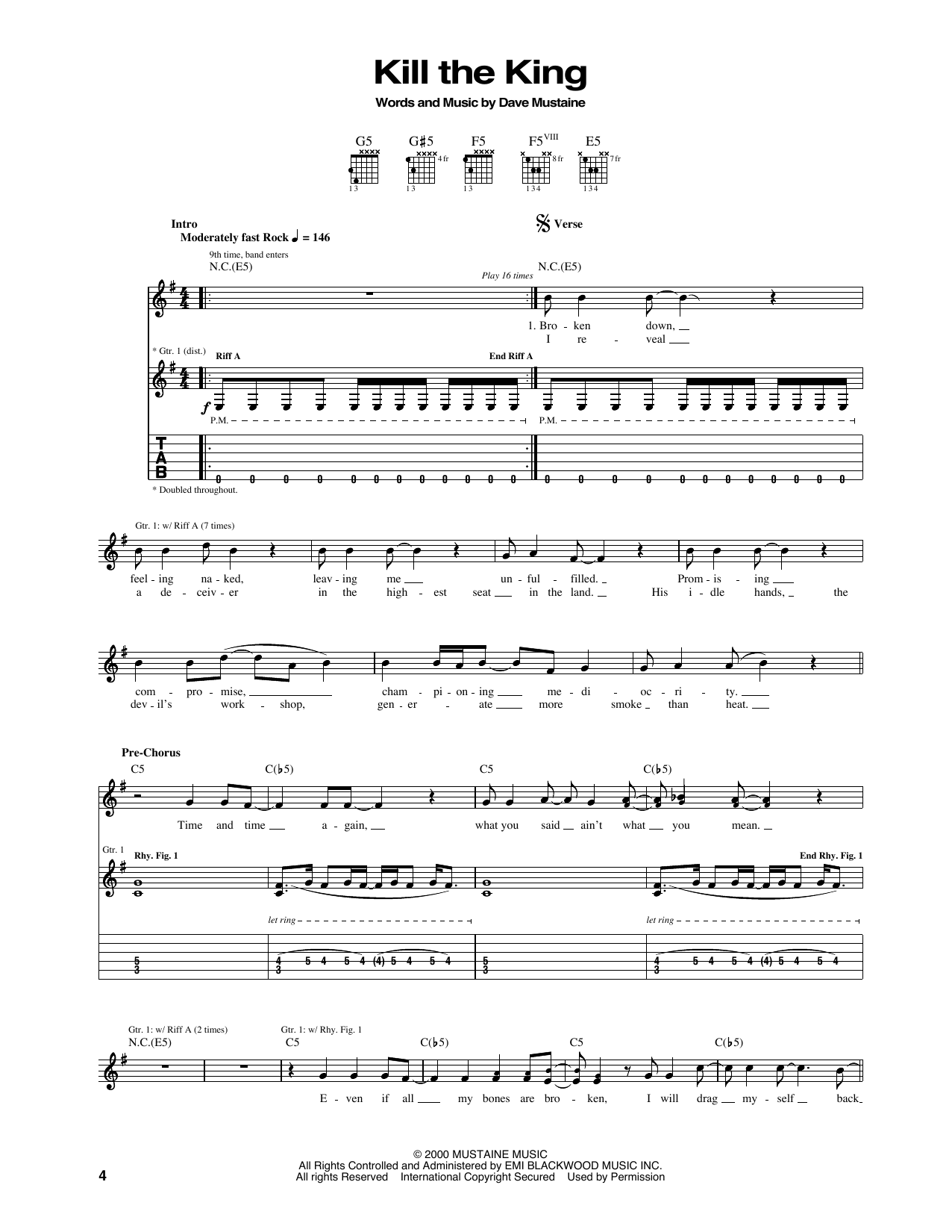 Megadeth Kill The King sheet music notes and chords arranged for Guitar Tab