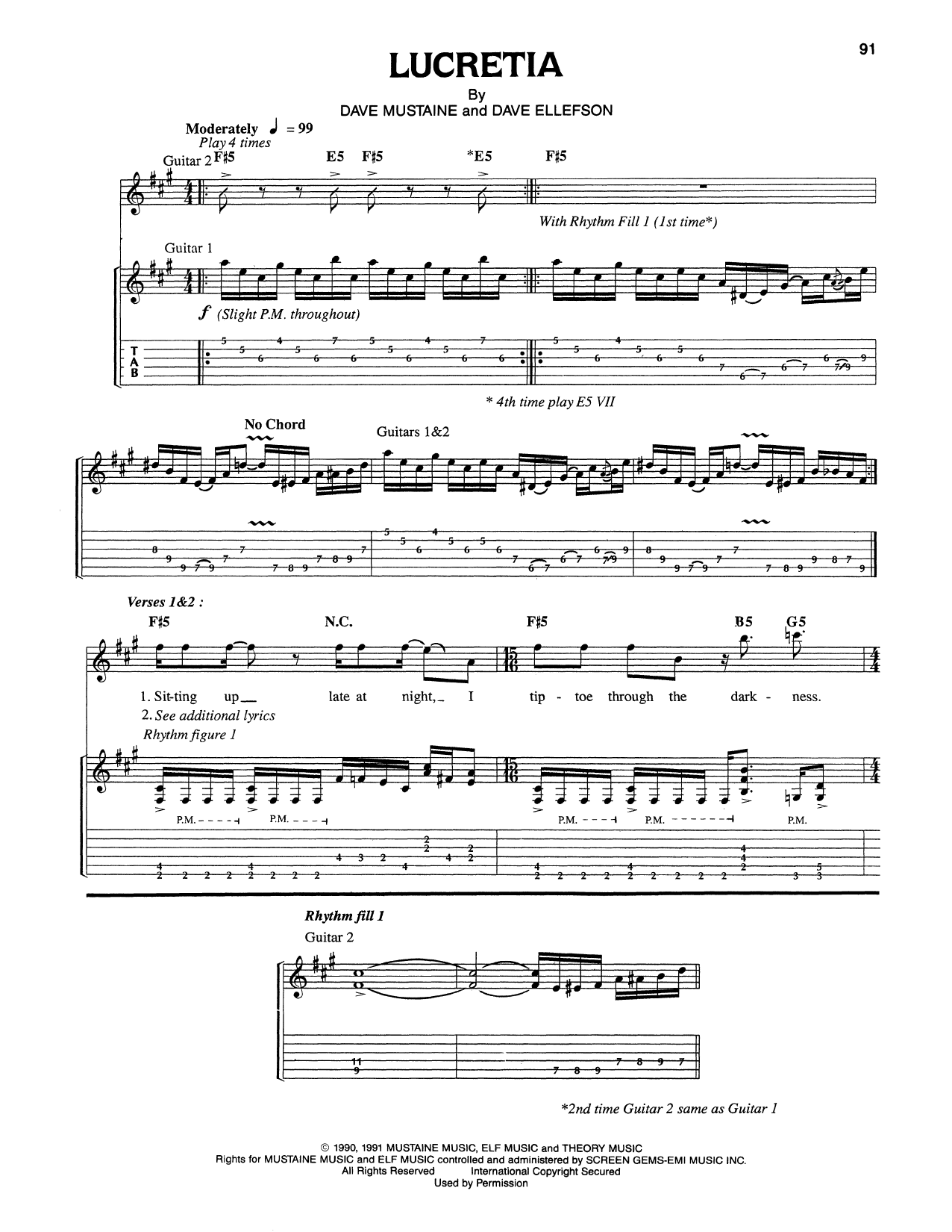 Megadeth Lucretia sheet music notes and chords arranged for Guitar Tab