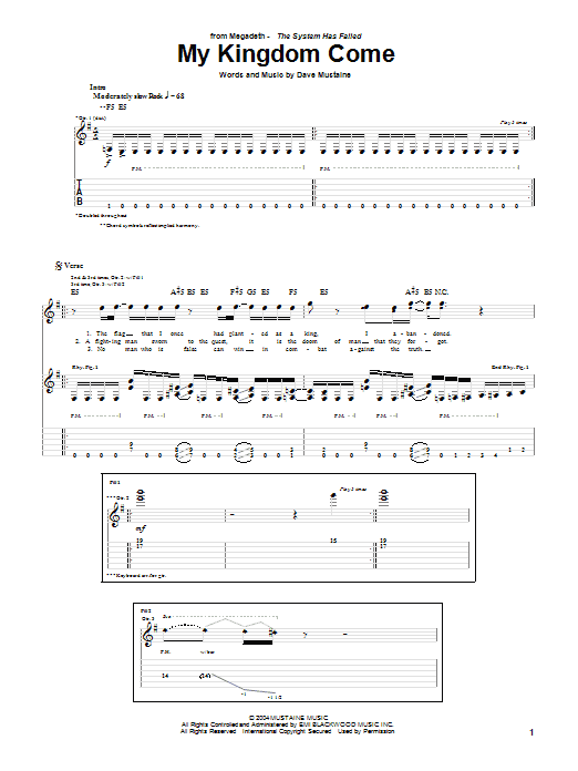 Megadeth My Kingdom Come sheet music notes and chords arranged for Guitar Tab
