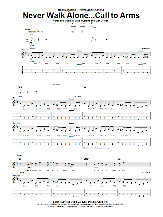 Megadeth Never Walk Alone...Call To Arms sheet music notes and chords arranged for Guitar Tab