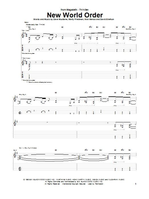 Megadeth New World Order sheet music notes and chords arranged for Guitar Tab