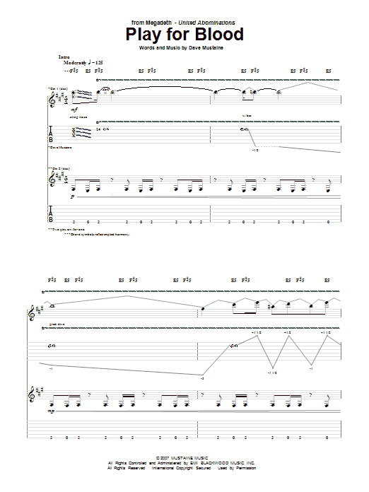 Megadeth Play For Blood sheet music notes and chords arranged for Guitar Tab